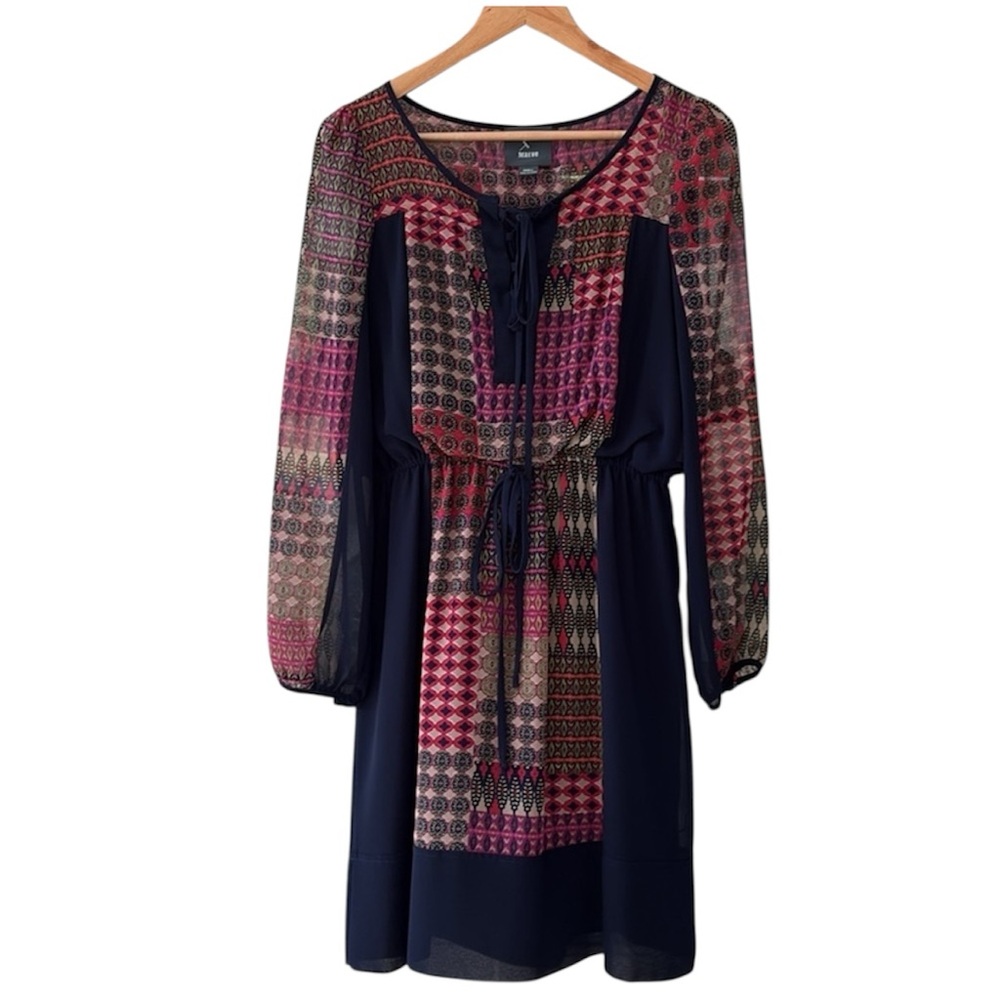 Maeve Navy and Pink Patterned Mini Dress
